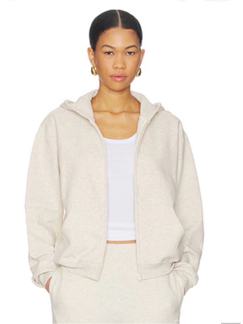 Skims Cotton Fleece Classic Full Zip Hoodie Sweater Oatmeal Heather Xxsmall Nwt